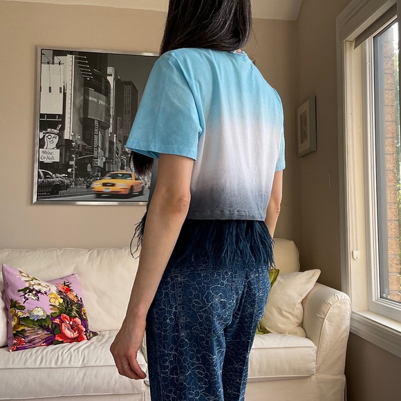 Opening Ceremony Gradient dyed t-shirt with feather hem trim - Picture 6 of 6